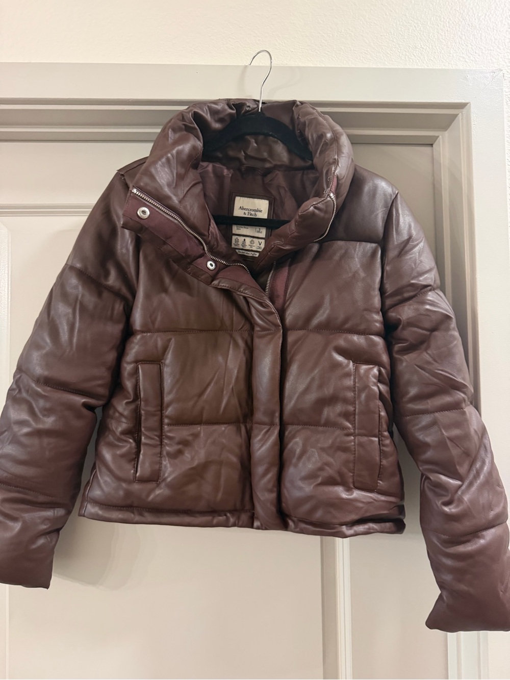 Abercrombie & Fitch Brown Quilted Faux-Leather Puffer Jacket